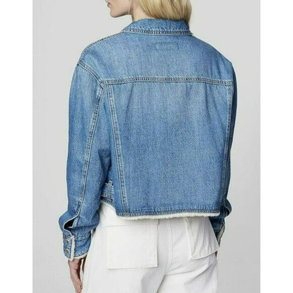 Blank NYC $148 Faux Fur Sherpa Lined Crop Denim Jacket Size Small NWT - Picture 3 of 9